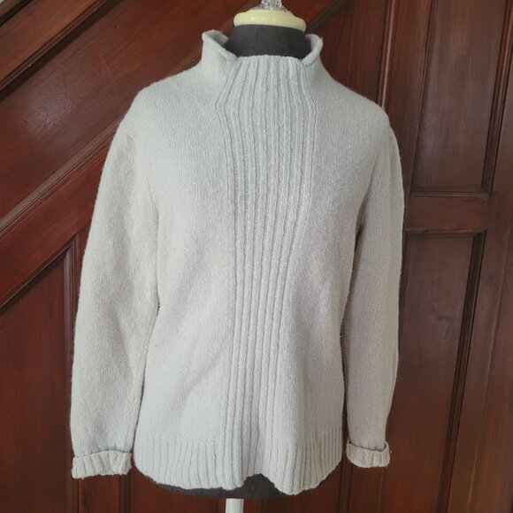 Barbara Wells Studio Womens Ribbed High Neck Sweater - Beige Size M 100% Cashmer - Picture 1 of 8